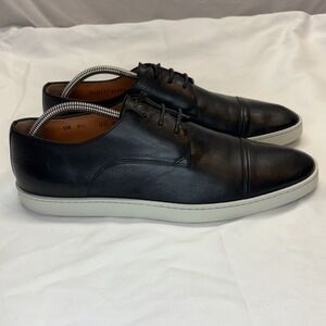 Santoni Durbin Cap Toe Leather Sneakers Men's 9.5 D Black‎ Made in Italy Shoes